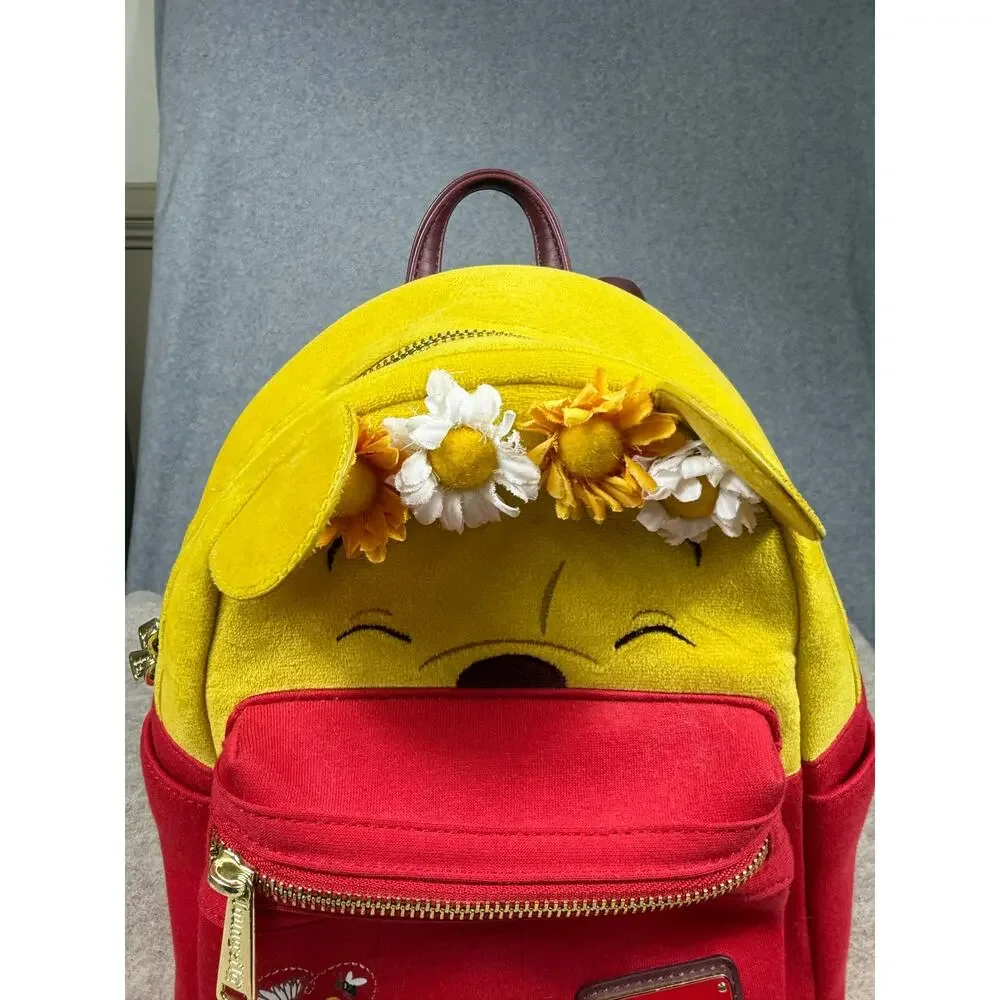 Loungefly Disney Winnie the Pooh Floral Crown Flocked Mini Backpack